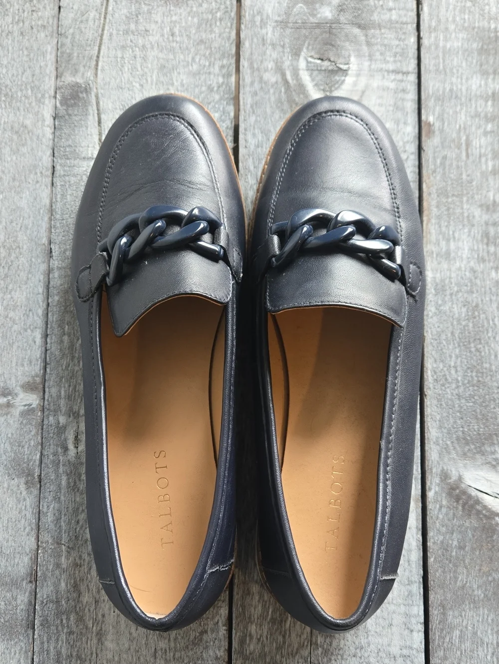 Talbots Laura Chain Link Leather Loafers NAVY - Picture 6 of 9